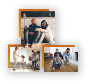 Family spending quality time in a modern living room with warm laminate flooring