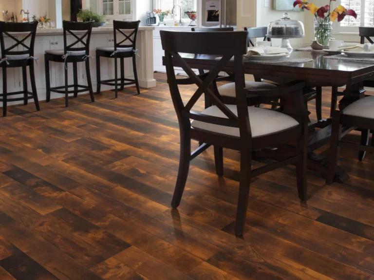 Dark laminate floors in large kitchen