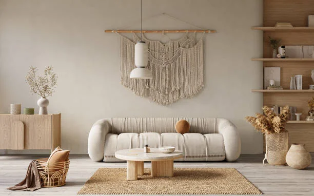 Boho style living room with luxury vinyl floors