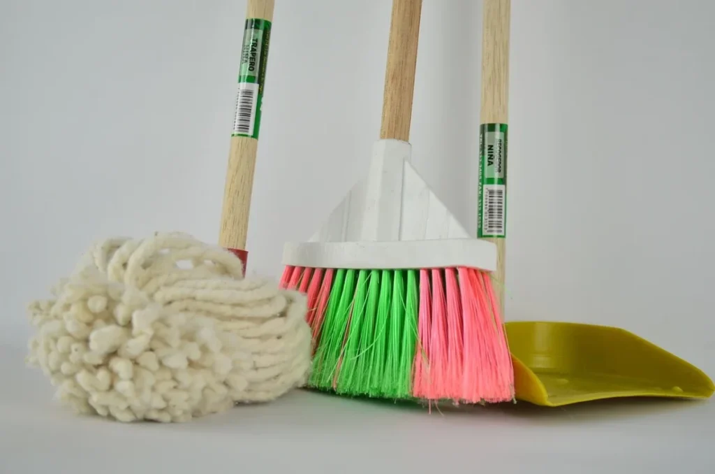 Cleaning mop, broom and dust pan
