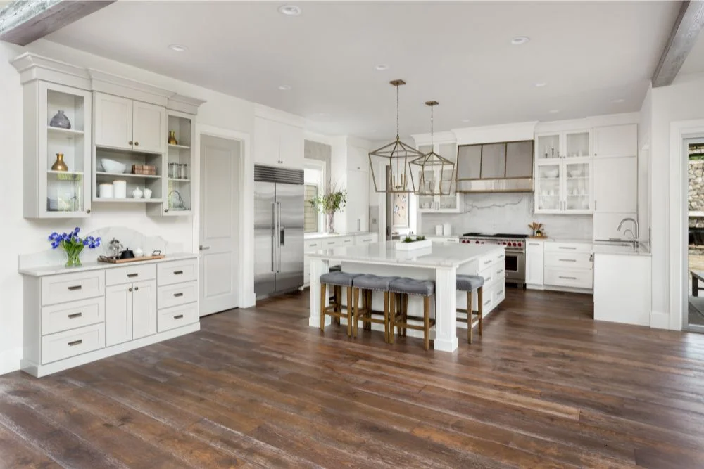 Hardwood flooring in large kitchen
