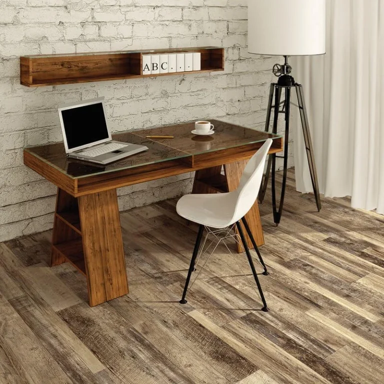 Rustic luxury vinyl floors in office