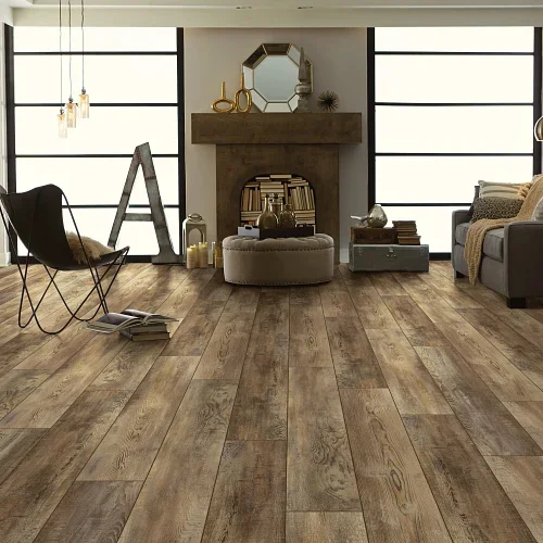 Luxury vinyl floors in rustic living room