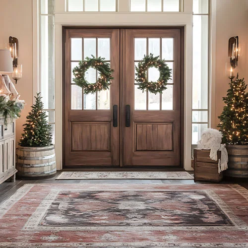 Traditional area rug in entryway