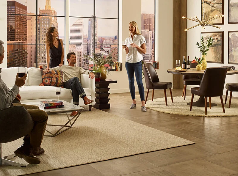 Modern area rug in living room