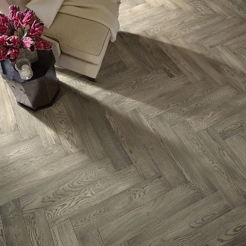Beautiful herringbone patterned hardwood flooring