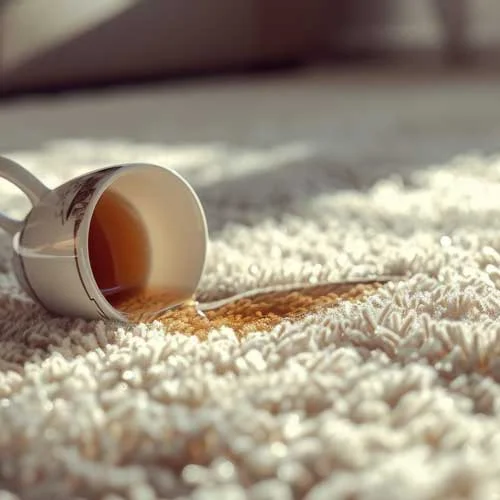Cup of coffee spills on carpet